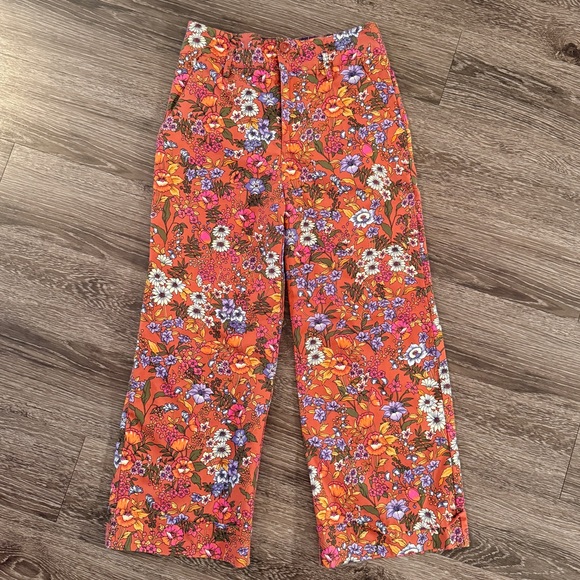Maeve Pants - Maeve Orange Floral Wide-Leg Pants